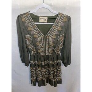 Savanna Jane Women’s Cottagecore Dress Size Small Olive Green Geometric Country